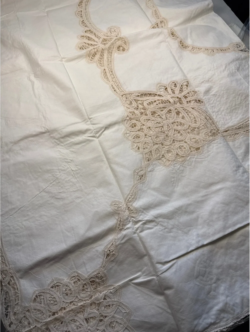 Vintage 1980’s Handmade Battenberg Lace Tablecloth 68x104 Inches